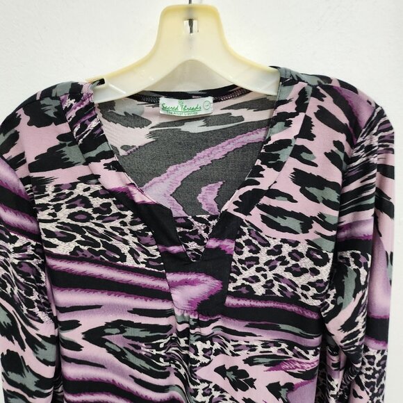 Sacred Threads Womens Artsy Animal Print Tunic Top Large Purple Gray Abstract - Picture 3 of 7